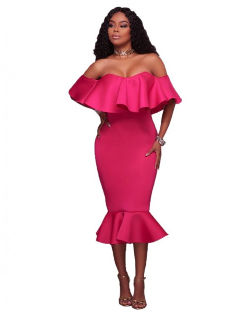 Sexy Fashion Off-The-Shoulder Solid Color Ruffled Dress – debulp