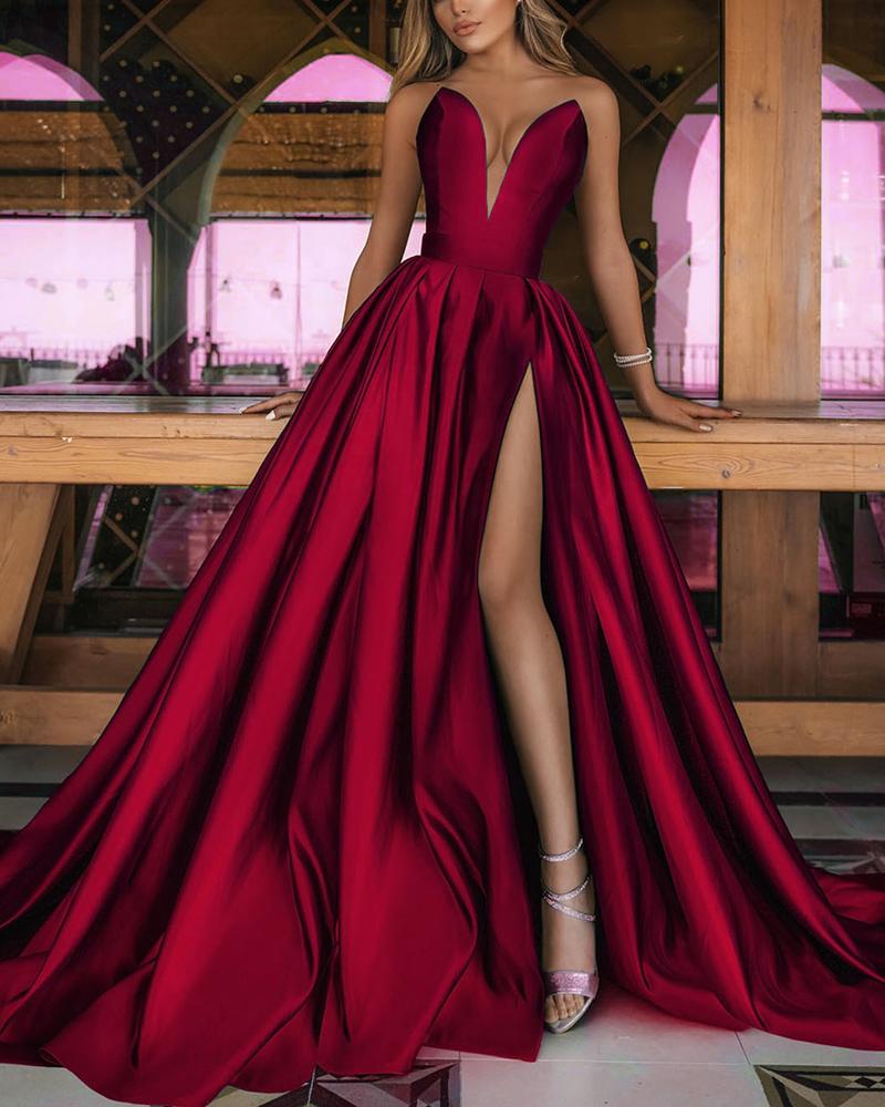 Sexy Deep V Slit Long Evening Dress – debulp