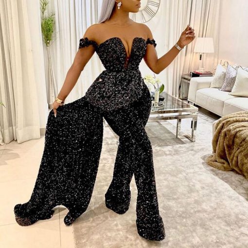 Off-the-shoulder Sequin Slim-fit Party Jumpsuit – debulp