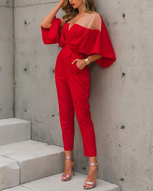 Fashion Slim Perspective V-neck Jumpsuit – debulp