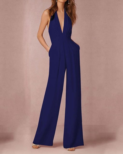 Sexy Slim Sleeveless V-Neck Solid Color Jumpsuit – debulp