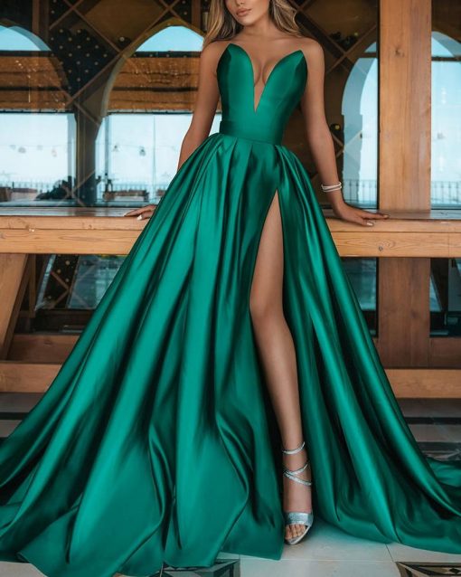 Sexy Deep V Slit Long Evening Dress – debulp