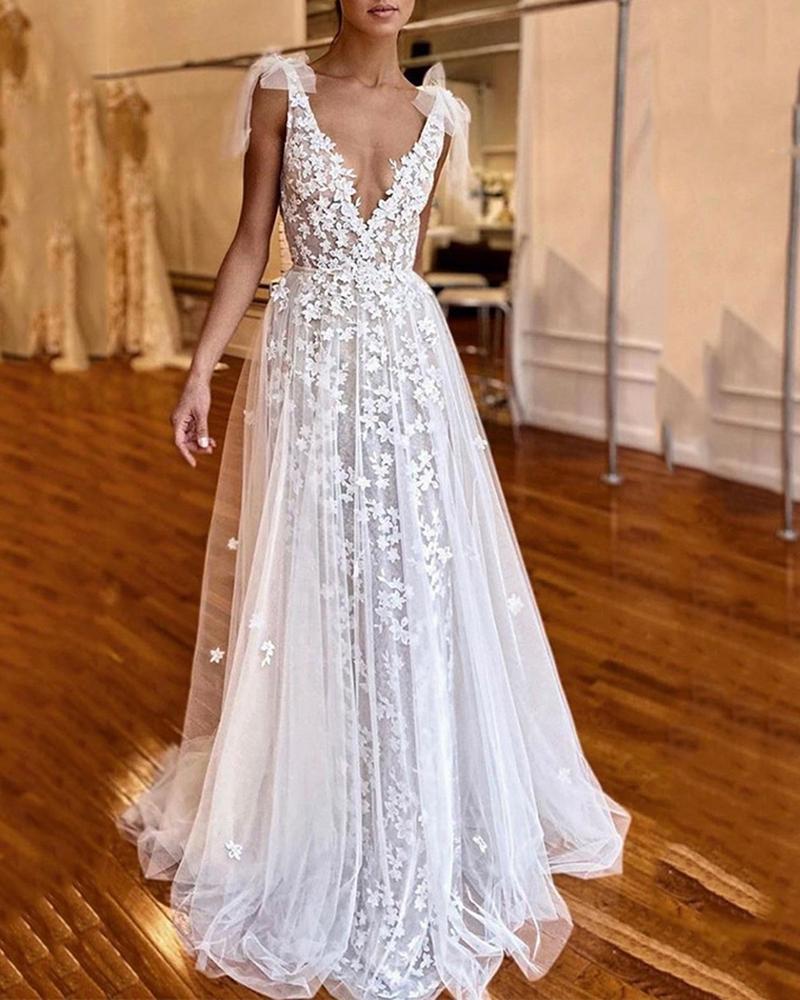Lace V-neck Sleeveless Wedding Evening Dress – debulp