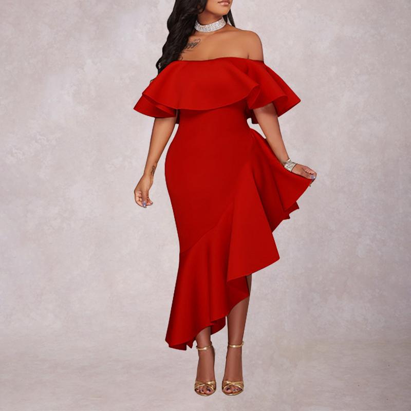Sexy Fashion Off-The-Shoulder Solid Color Ruffled Dress – debulp