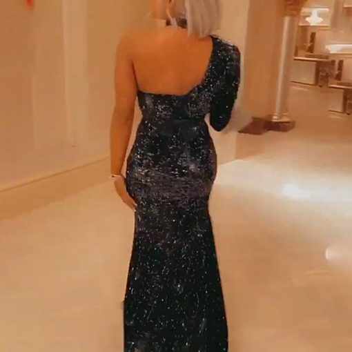 Sexy Asymmetrical Sleeve High Slit Fashion Evening Dress – debulp