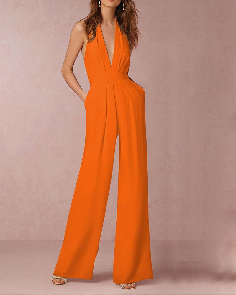 Sexy Slim Sleeveless V-Neck Solid Color Jumpsuit – debulp