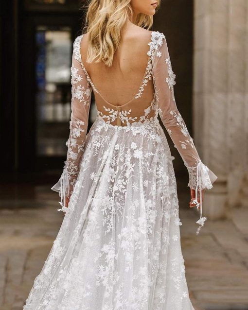 Lace Long-sleeved Mesh Wedding Evening Dress – debulp