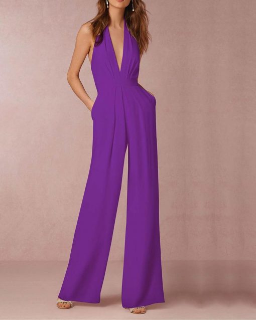 Sexy Slim Sleeveless V-Neck Solid Color Jumpsuit – debulp