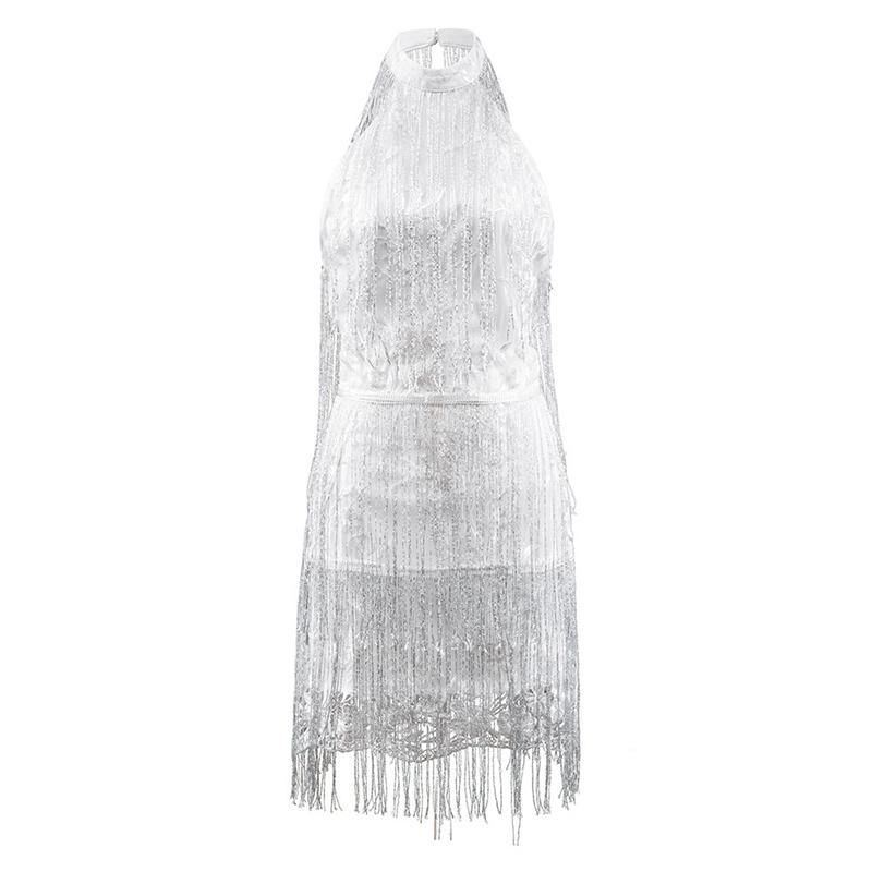 Backless Silver Sequin Fringed Evening Dress – debulp