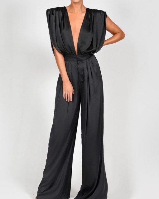 Sleeveless Deep V Loose Solid Color Jumpsuit – debulp