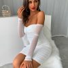 Woman outfits White mesh OFF SHOULDER short Dress