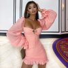 Woman outfits Bubble sleeve chiffon sheet pickup leaf strap square skirt dress