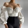 Woman outfits Sexy bubble sleeve belt wooden ear T shirt top