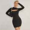 Long sleeved bag hip short dress