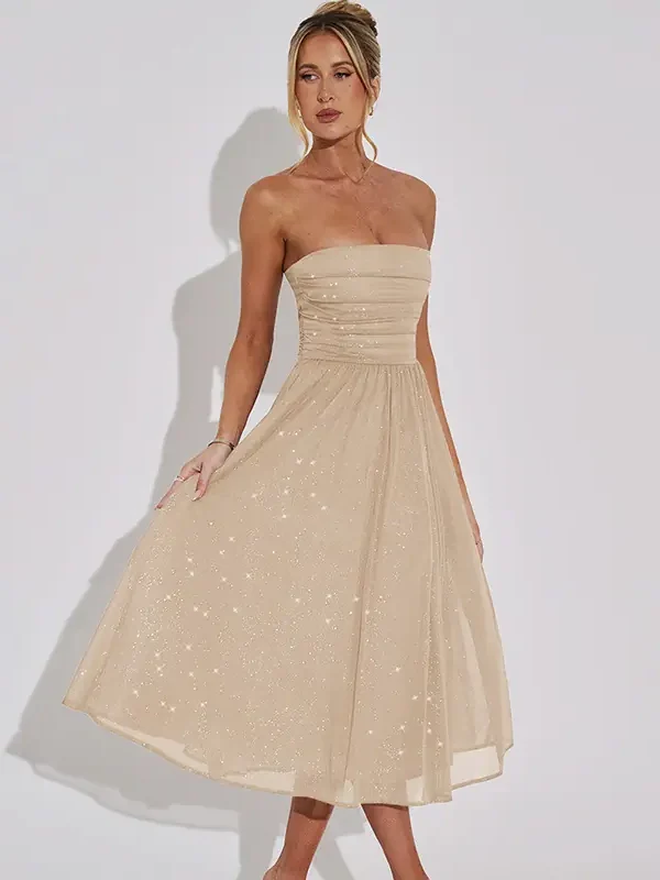 Fashion Strap Midi Evening Dress