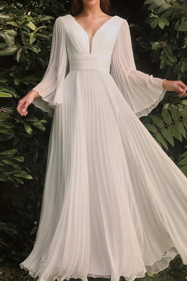 Party Outfit Idea V-neck dress banquet dress solid color