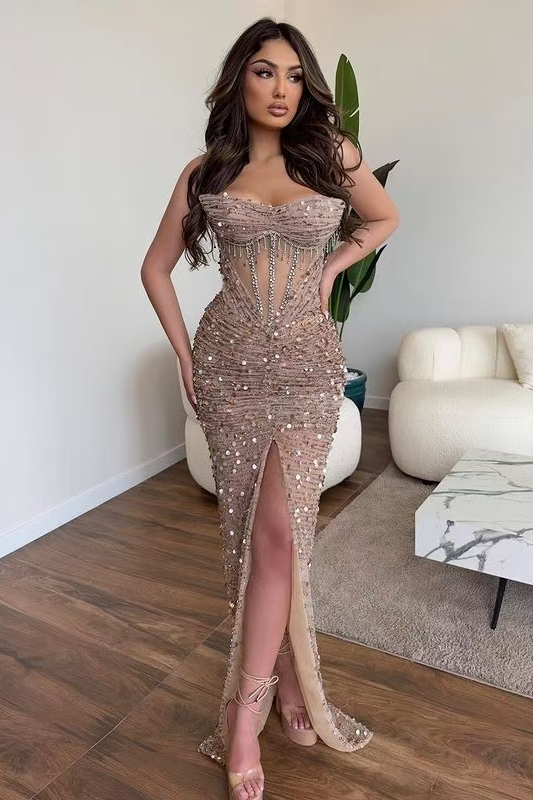 Party Outfit Idea Sexy Tube Top Waist-baring Sequined Dress