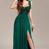 High slit strapless backless evening dress